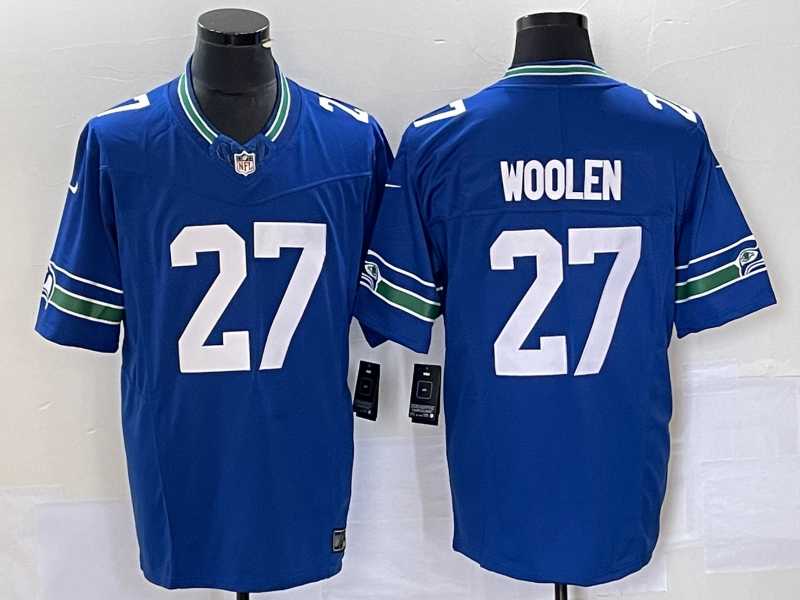Mens Seattle Seahawks #27 Tariq Woolen Blue 2023 FUSE Vapor Limited Throwback Stitched Jersey->seattle seahawks->NFL Jersey